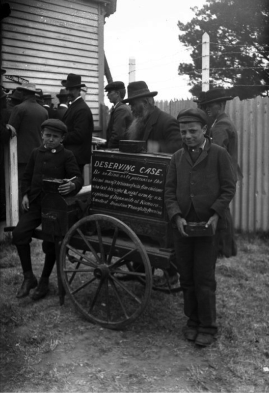 Jack (right) and Rudolph Lousich collecting donations for their father Louis Lou
